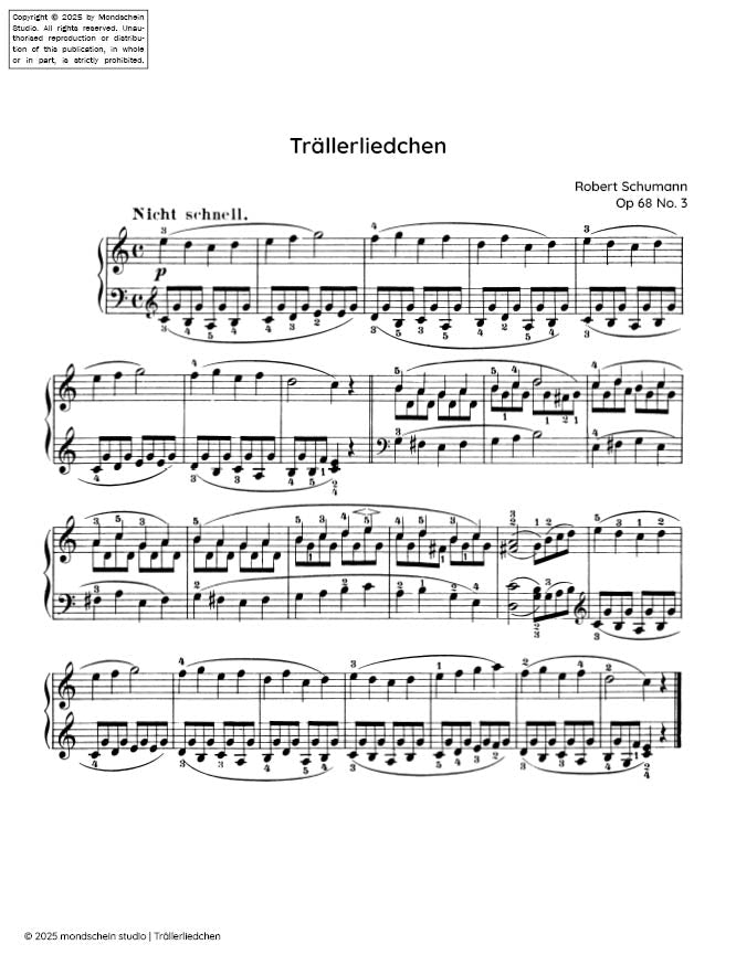 Schumann - Trallerliedchen (Lilting song or Humming song) Op. 68, No. 3 - Mondschein Studio - Piano (Digital Download)
