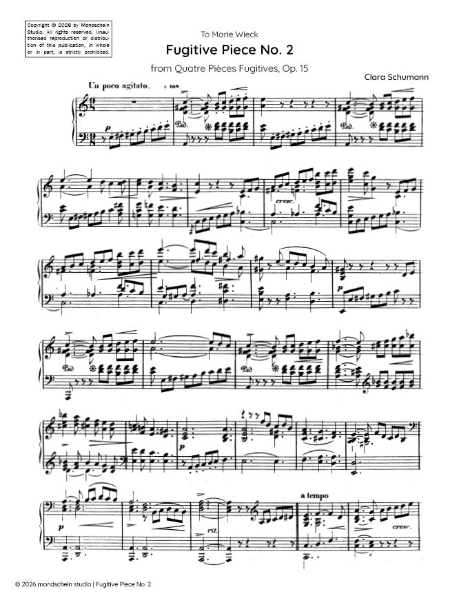 Schumann, C - Fugitive Piece No. 2 from Quatre Pieces Fugitives, Op. 15 - Mondschein Studio - Piano (Digital Download)