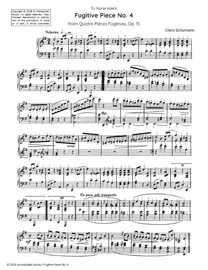 Schumann, C - Fugitive Piece No. 4 from Quatre Pieces Fugitives, Op. 15 - Mondschein Studio - Piano (Digital Download)