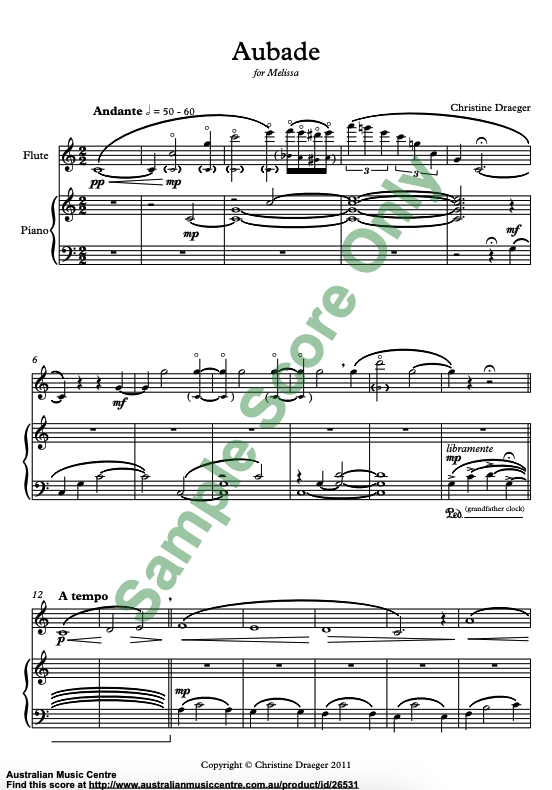 Draeger - Aubade - Flute/Piano Accompaniment Australian Music Centre 788.32/DRA6