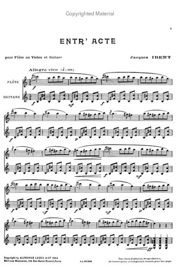 Ibert - Entracte - Flute/Guitar Leduc AL21346