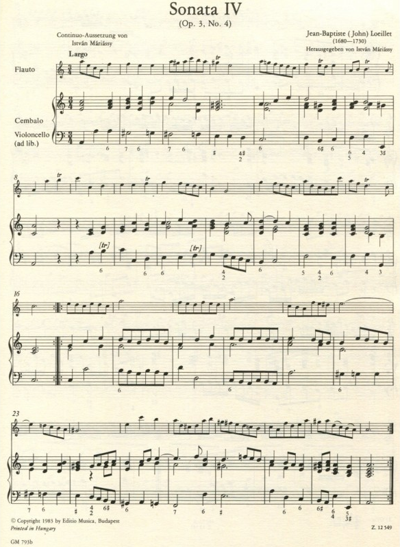 Loeillet - 12 Sonatas Op3 Volume 2 - Treble Recorder or Flute/Piano Accompaniment EMB Z12549