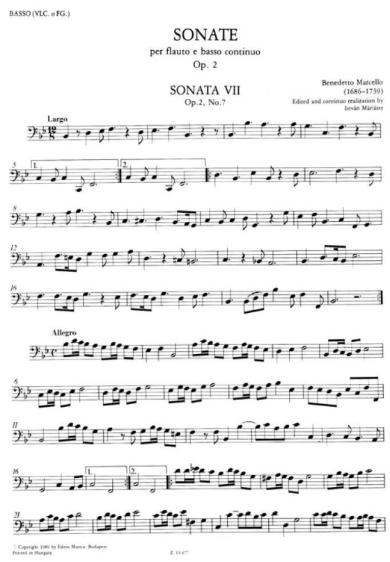 Marcello - 12 Sonatas Op2 Volume 2 - Flute (or Treble Recorder)/Piano Accompaniment EMB Z13477