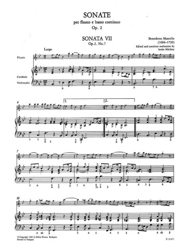 Marcello - 12 Sonatas Op2 Volume 2 - Flute (or Treble Recorder)/Piano Accompaniment EMB Z13477