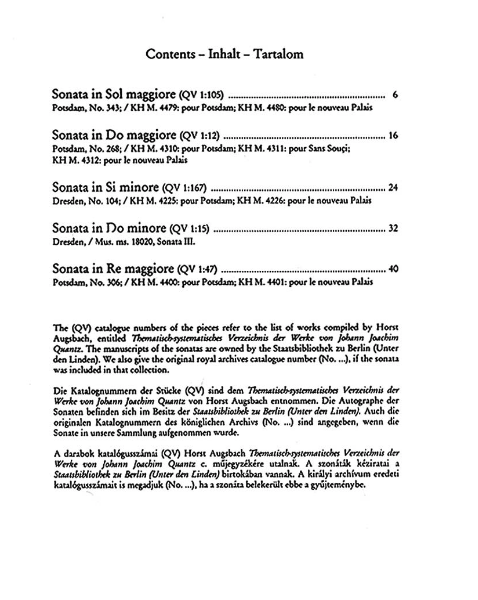 Quantz - 5 Sonatas - Flute/Basso Continuo EMB Z14362