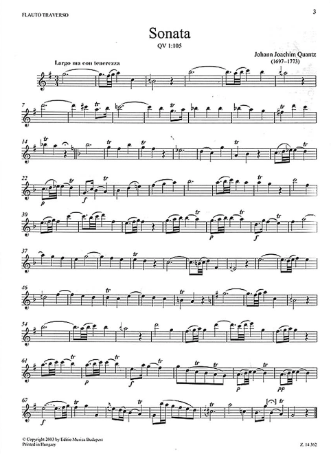 Quantz - 5 Sonatas - Flute/Basso Continuo EMB Z14362