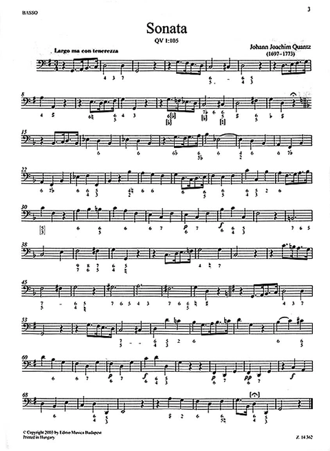 Quantz - 5 Sonatas - Flute/Basso Continuo EMB Z14362