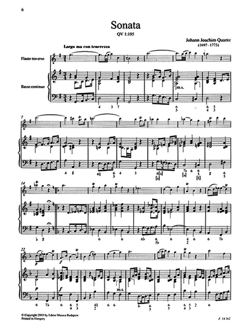 Quantz - 5 Sonatas - Flute/Basso Continuo EMB Z14362