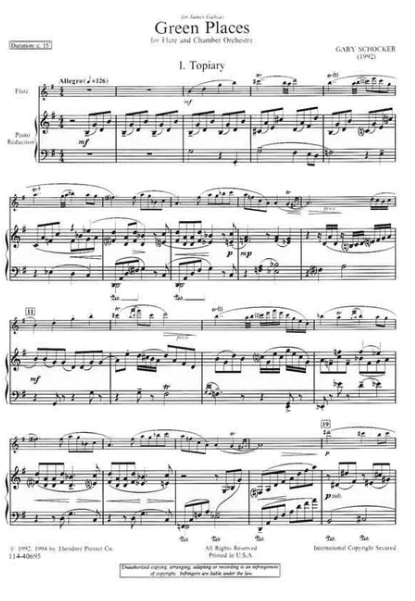 Schocker - Green Places - Flute/Piano Accompaniment Presser 114-40695