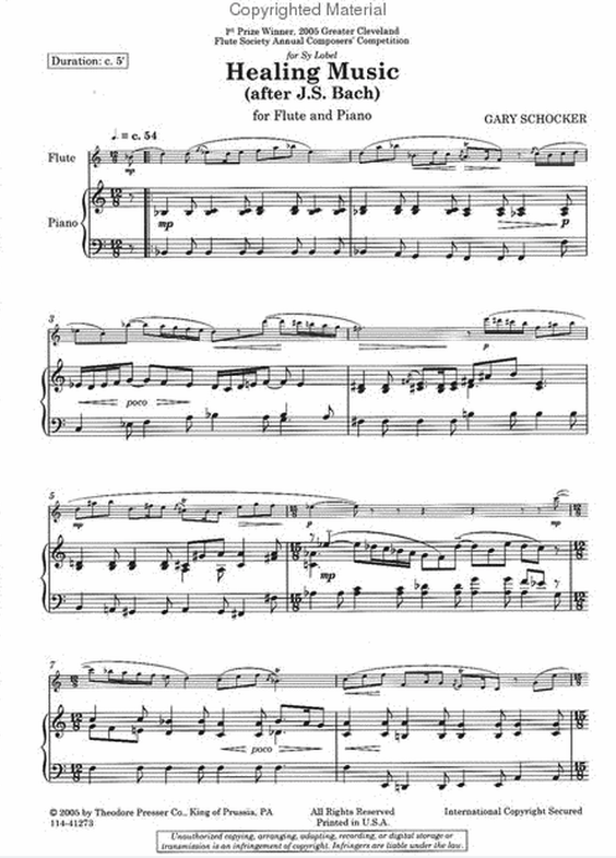 Schocker - Healing Music (after Bach) - Flute/Piano Accompaniment Presser 114-41273