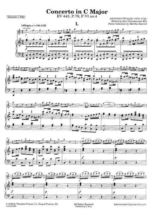 Vivaldi Three Concertos for Piccolo - Picc/Piano