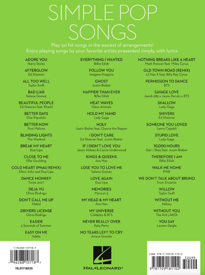 Simple Pop Songs - The Easiest Easy Piano Songs - Hal Leonard