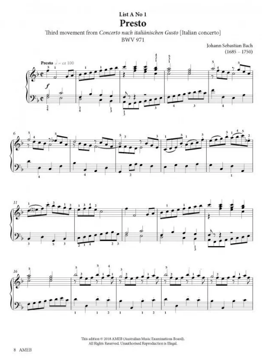 AMEB Piano Series 18 Grade 8 - Piano AMEB 1201103939