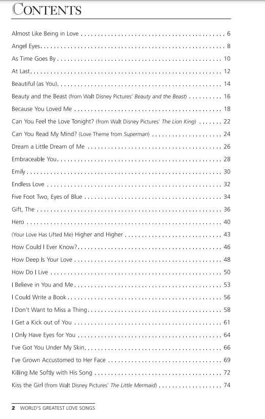 World's Greatest Love Songs Easy Piano