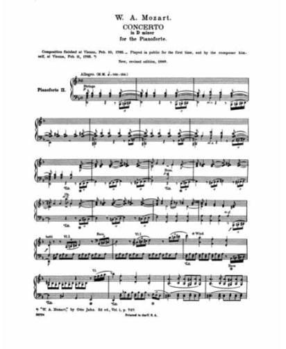 Mozart - Concerto #20 K466 - Piano Duet Schirmer 50255940