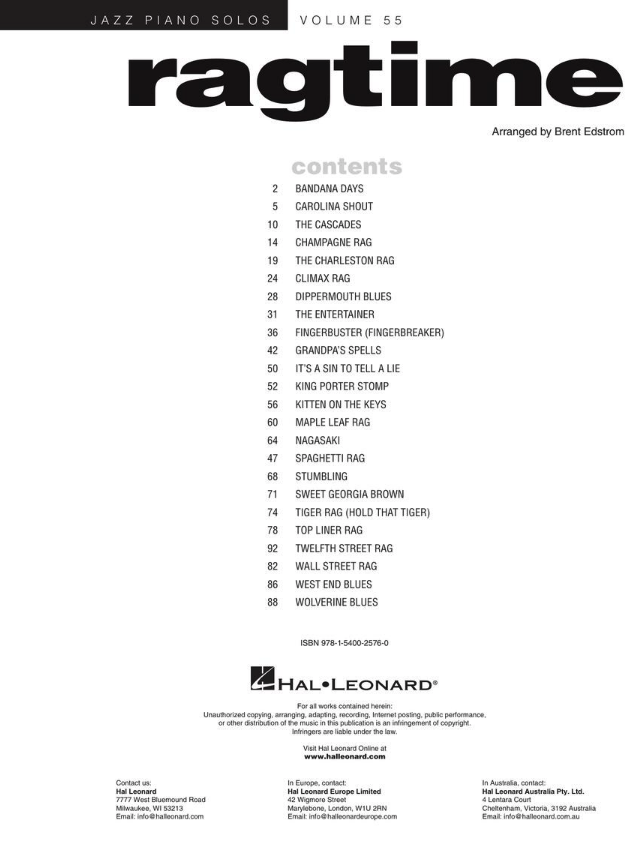 Ragtime - Jazz Piano Solos Series Volume 55 - Hal Leonard - 274961