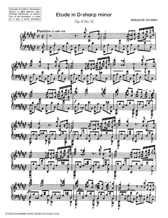 Scriabin - Etude in D-sharp minor, Op. 8 No. 12 - Mondschein Studio - Piano (Digital Download)