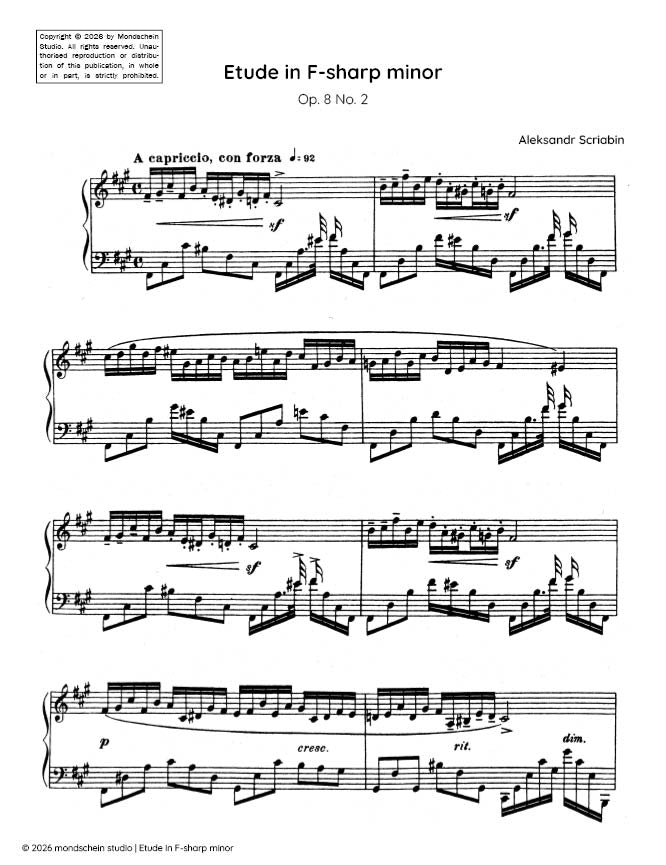 Scriabin - Etude in F-sharp minor, Op. 8 No. 2 - Mondschein Studio - Piano (Digital Download)