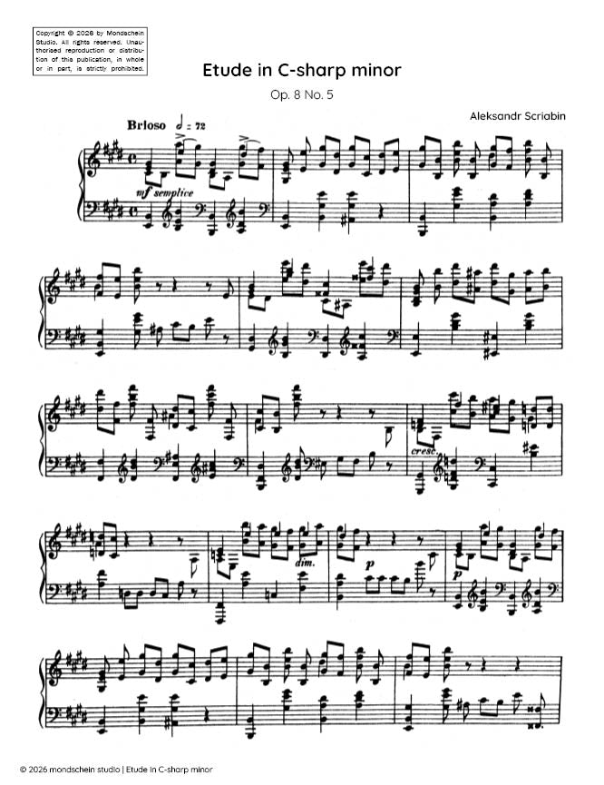 Scriabin - Etude in C-sharp minor, Op. 8 No. 5 - Mondschein Studio - Piano (Digital Download)