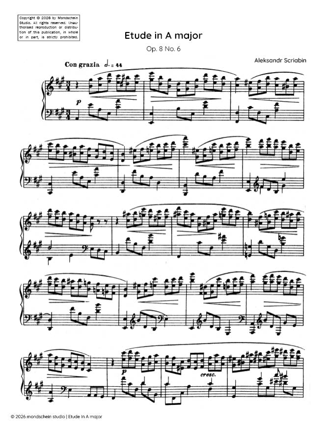 Scriabin - Etude in A major, Op. 8 No. 6 - Mondschein Studio - Piano (Digital Download)