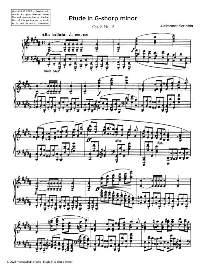 Scriabin - Etude in G-sharp minor, Op. 8 No. 9 - Mondschein Studio - Piano (Digital Download)