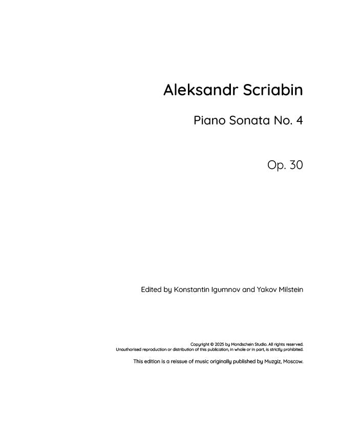 Scriabin - Piano Sonata No. 4, Op. 30 - Mondschein Studio - Piano (Digital Download)
