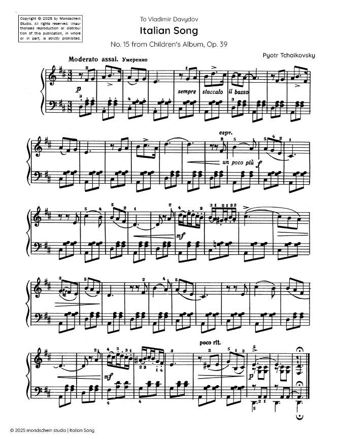Tchaikovsky - Italian Song, Op. 39 No. 15 - Mondschein Studio - Piano (Digital Download)