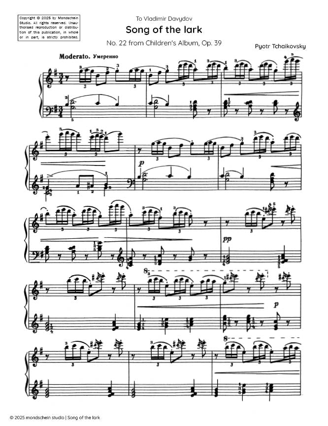 Tchaikovsky - Song of the lark, Op. 39 No. 22 - Mondschein Studio - Piano (Digital Download)