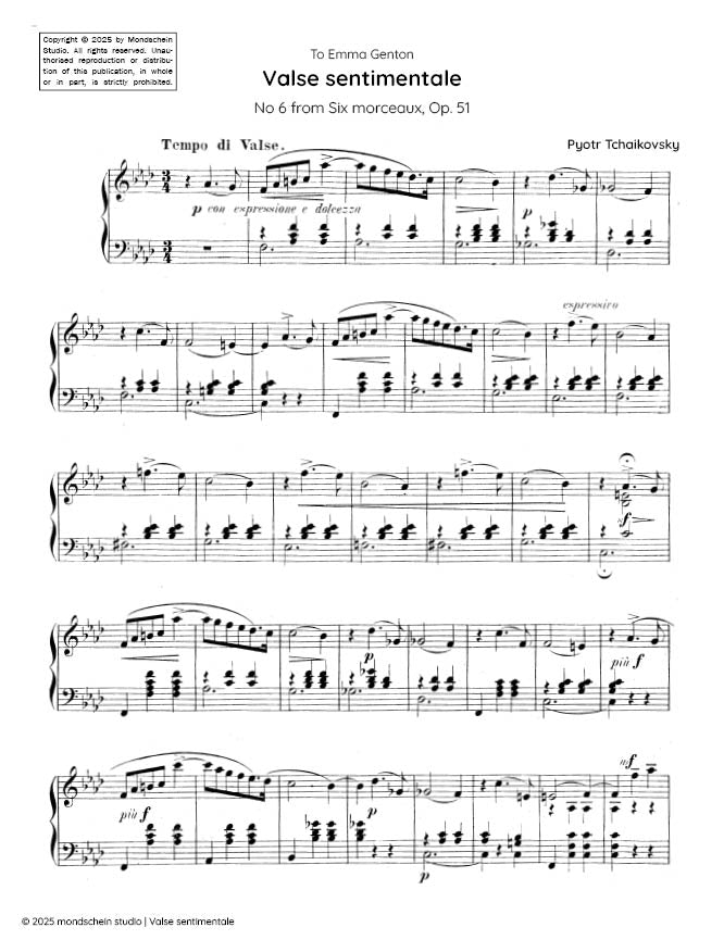Tchaikovsky - Valse sentimentale, Op. 51 No. 6 - Mondschein Studio - Piano (Digital Download)