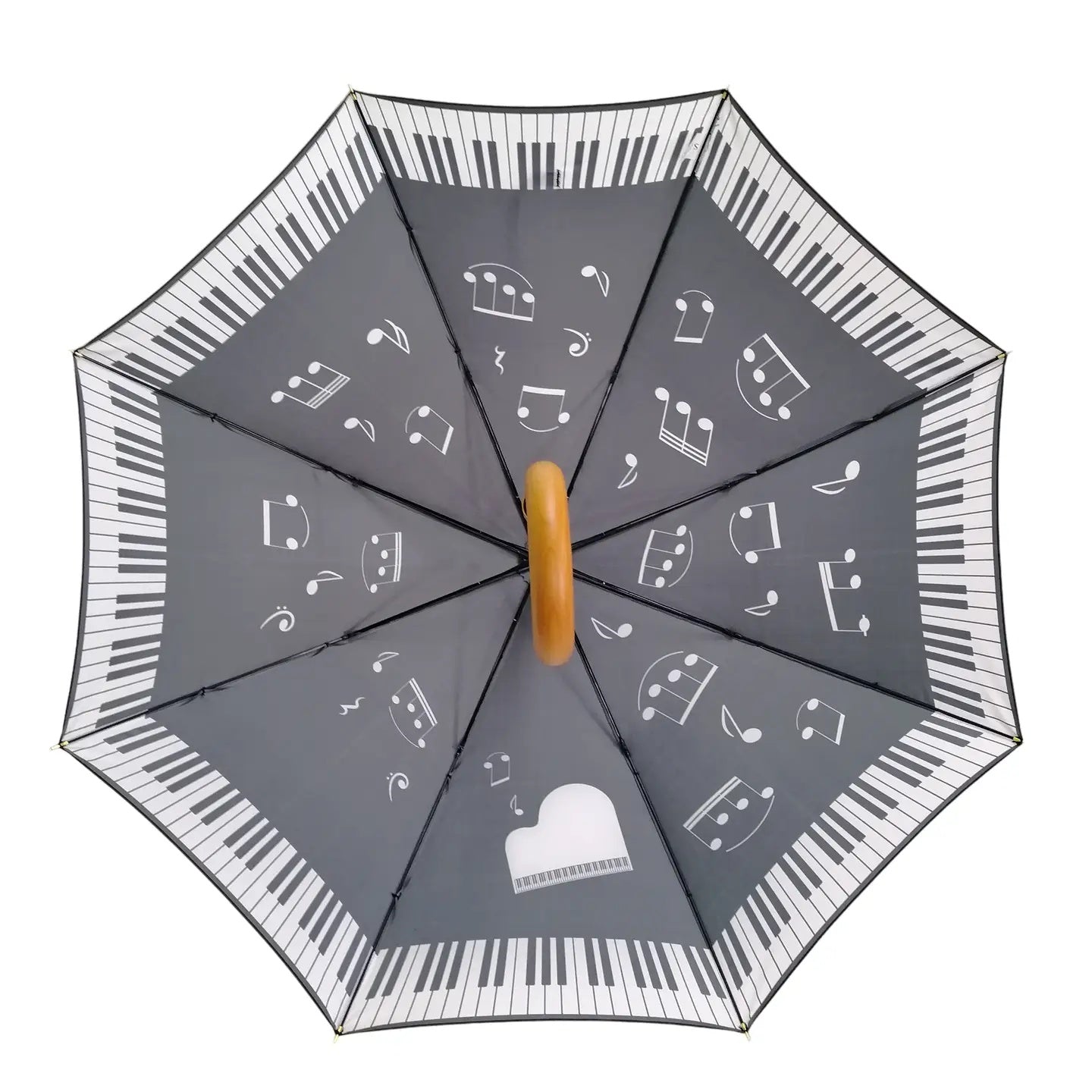 Black Umbrella with White Grand Piano, Notes and Keyboard