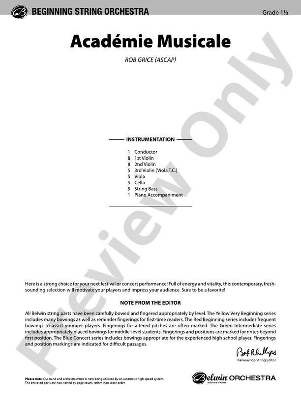 Academié Musicale – String Orchestra Conductor Score & Parts (Digital Download)