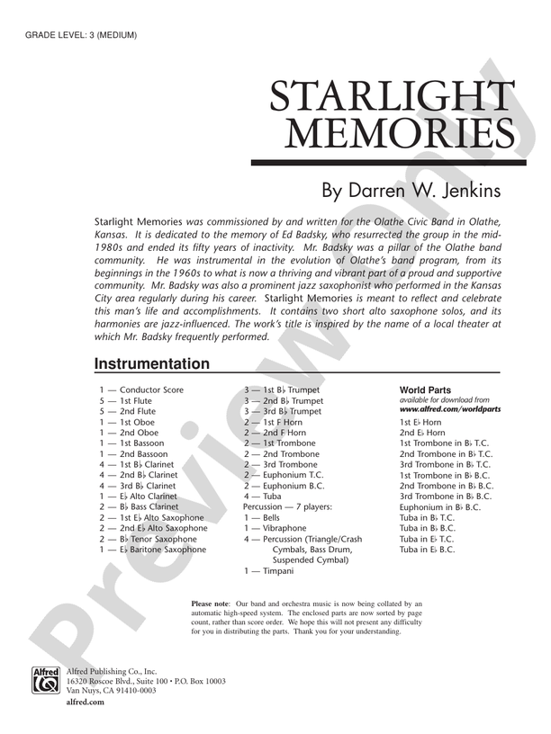 Starlight Memories - Concert Band Conductor Score & Parts (Digital Download)