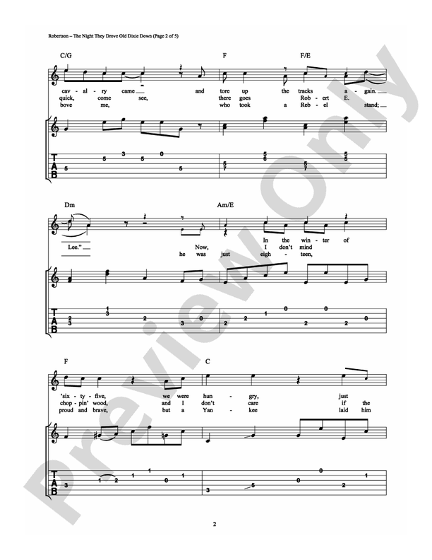The Night They Drove Old Dixie Down - Easy Guitar (Digital Download)