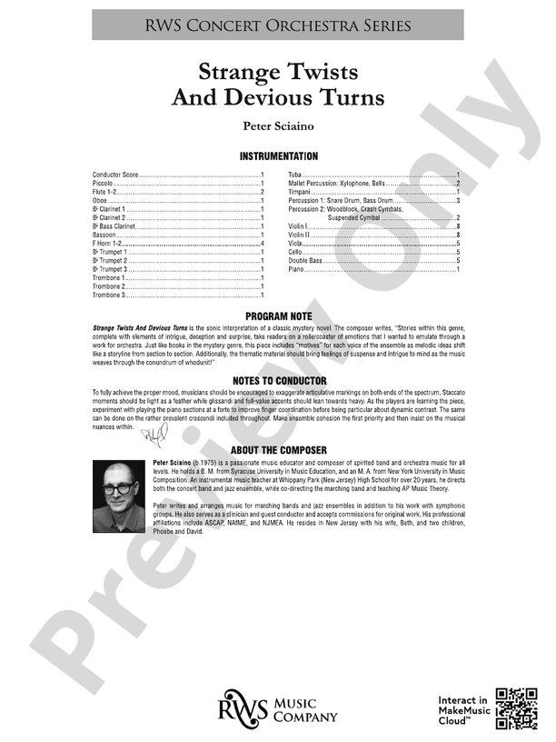 Strange Twists and Devious Turns - Full Orchestra Conductor Score & Parts (Digital Download)