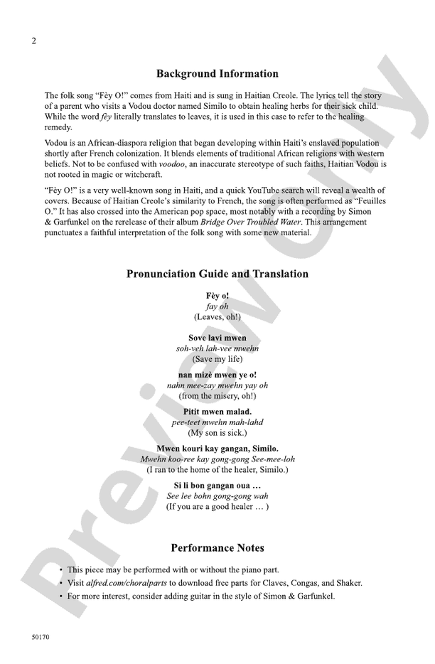 Fèy O! - 2 Part Treble Choral Octavo (Digital Download)