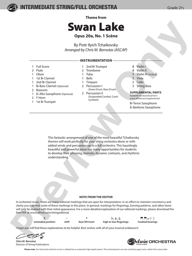 Theme from Swan Lake – Full Orchestra Conductor Score & Parts (Digital Download)