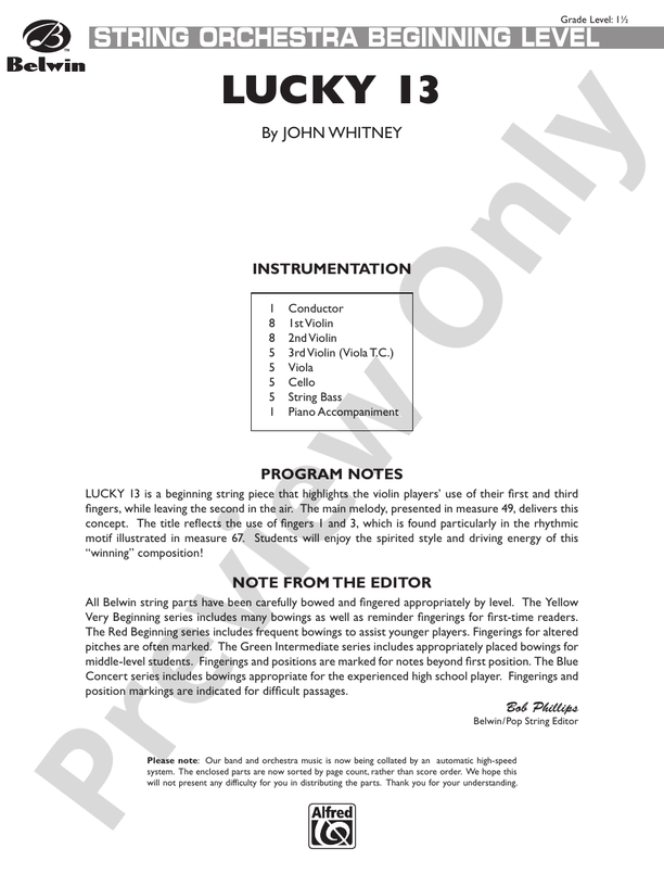 Lucky 13 – String Orchestra Conductor Score & Parts (Digital Download)