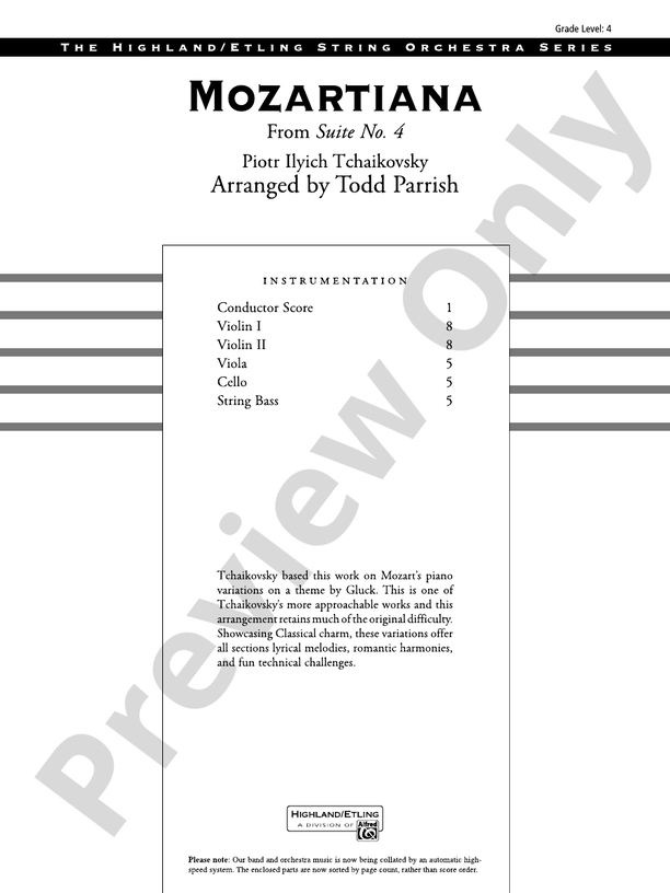 Mozartiana – String Orchestra Conductor Score & Parts (Digital Download)