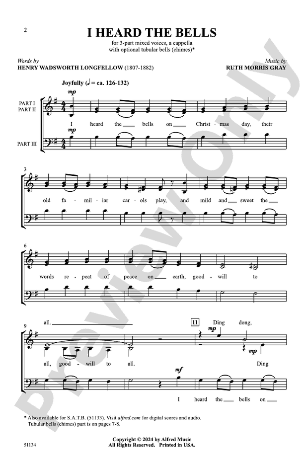 I Heard the Bells - 3 Part Mixed A Cappella Choral Octavo (Digital Download)
