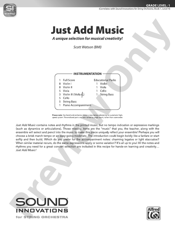 Just Add Music - String Orchestra Conductor Score & Parts (Digital Download)