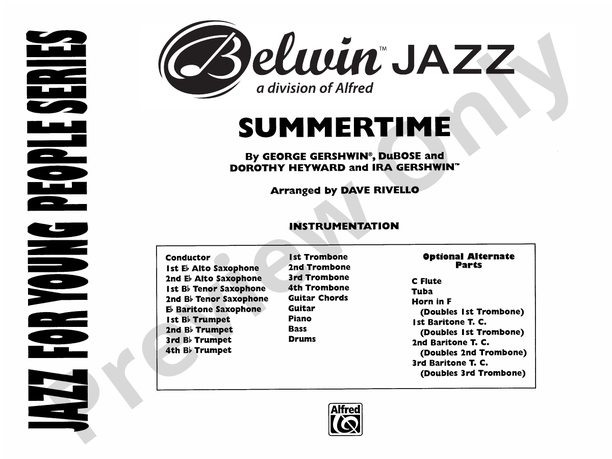 Summertime (Grade 3) - Jazz Ensemble Conductor Score & Parts (Digital Download)