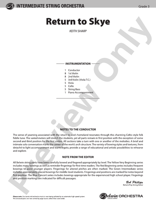 Return to Skye – String Orchestra Conductor Score & Parts (Digital Download)