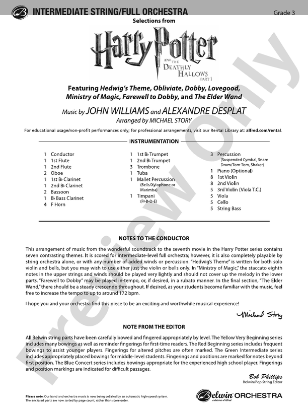 Harry Potter and the Deathly Hallows, Part 1, Selections from – Full Orchestra Conductor Score & Parts (Digital Download)