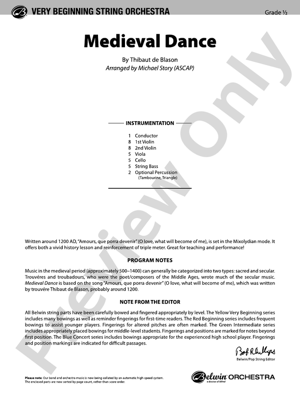 Medieval Dance - String Orchestra Conductor Score & Parts (Digital Download)