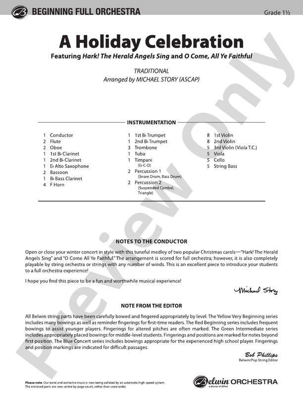 A Holiday Celebration – Full Orchestra Conductor Score & Parts (Digital Download)