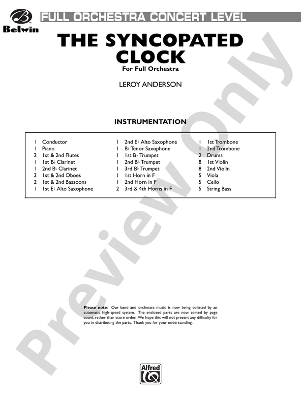 The Syncopated Clock (Grade 3.5) – Full Orchestra Conductor Score & Parts (Digital Download)