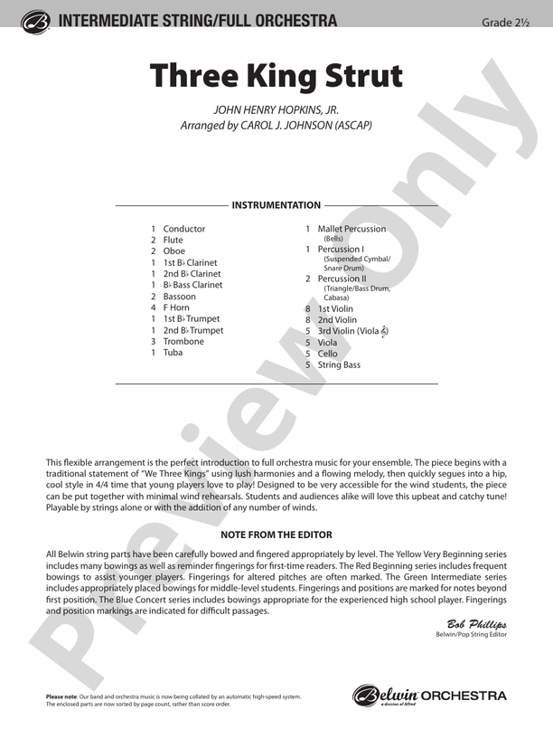 Three King Strut – Full Orchestra Conductor Score & Parts (Digital Download)