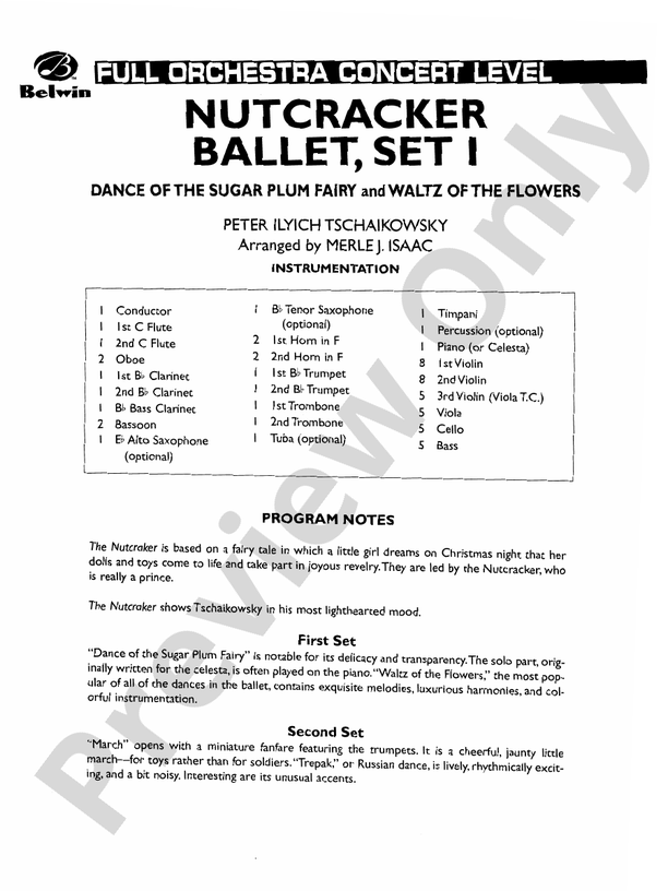 Nutcracker Ballet, Set I ("Dance of the Sugar Plum Fairy" and "Waltz of the Flowers") – Full Orchestra Conductor Score & Parts (Digital Download)