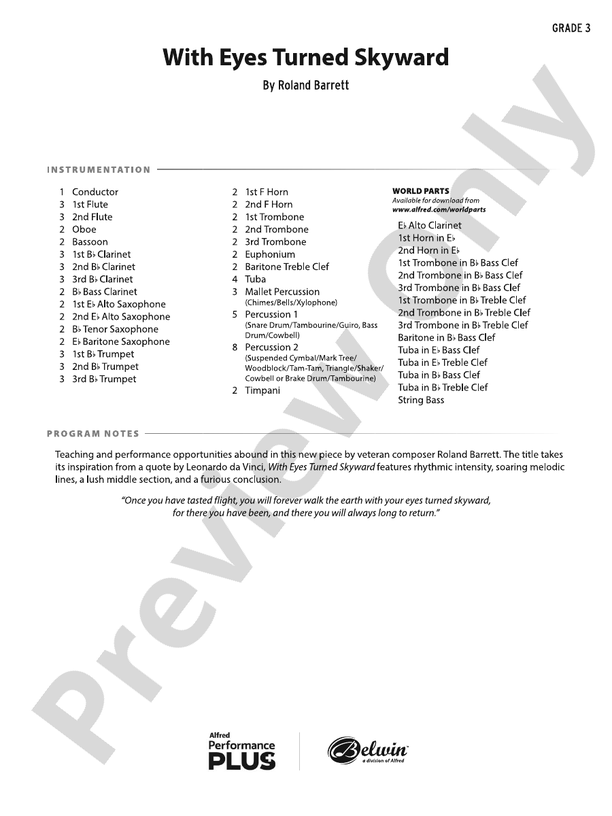 With Eyes Turned Skyward - Concert Band Conductor Score & Parts (Digital Download)