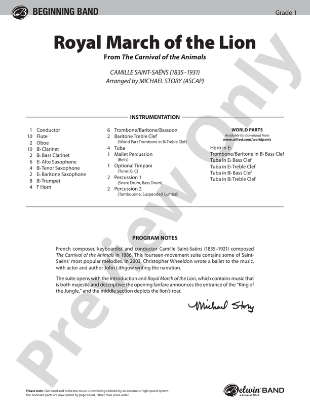 Royal March of the Lion - Concert Band Conductor Score & Parts (Digital Download)